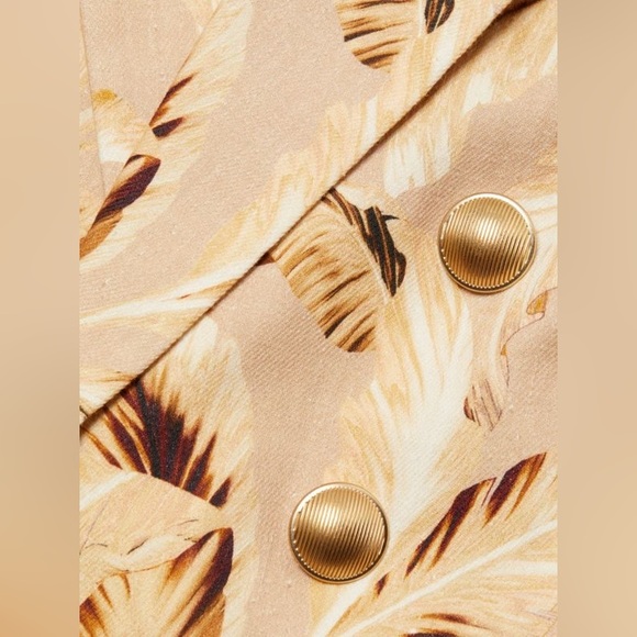 L'AGENCE Designer Print Cropped Blazer With Gold Buttons - Picture 3 of 7